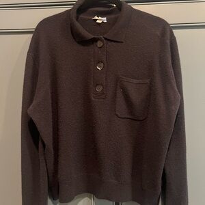 J. Crew Navy Cashmere Polo Black Button-Up Sweater